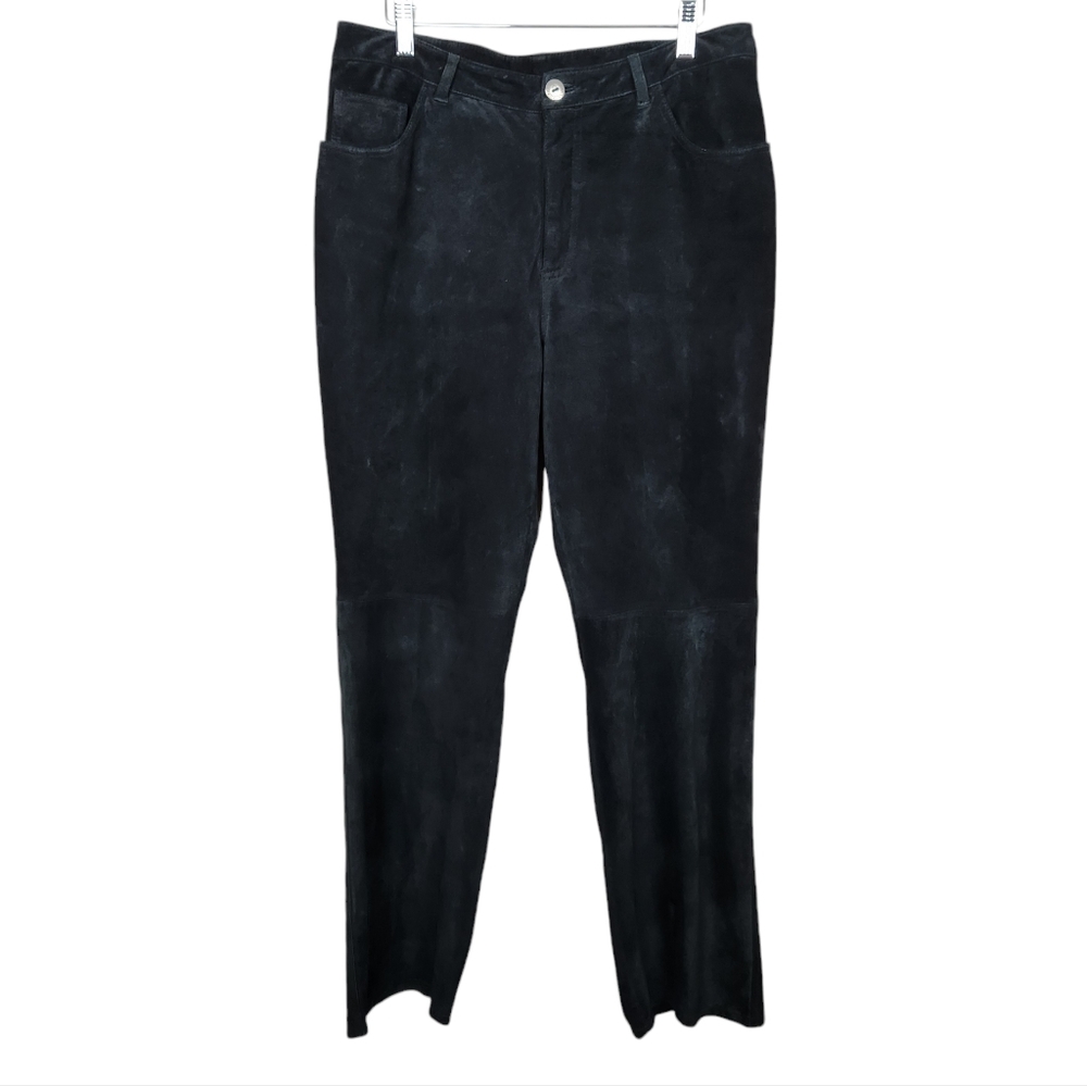 Chico's Black Suede Leather Bootcut Jeans Pants Women's Size Large Chicos Size 2